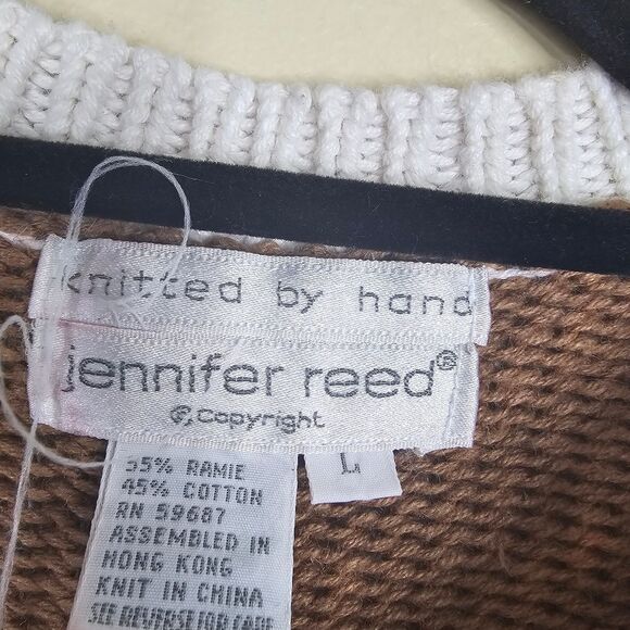 Jennifer Reed Hand Knit Floral Embellished Cotton Blend Sweater Size L - Picture 5 of 8